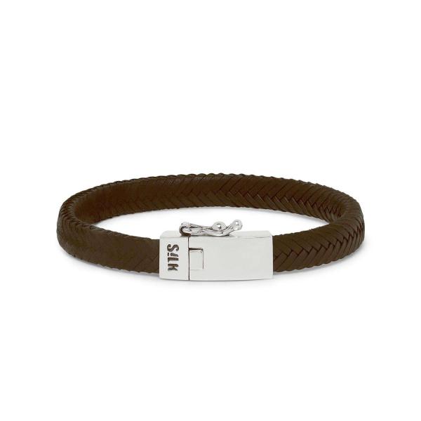 155BRN bracelet silver & leather Heren