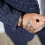 155BRN bracelet silver & leather Heren