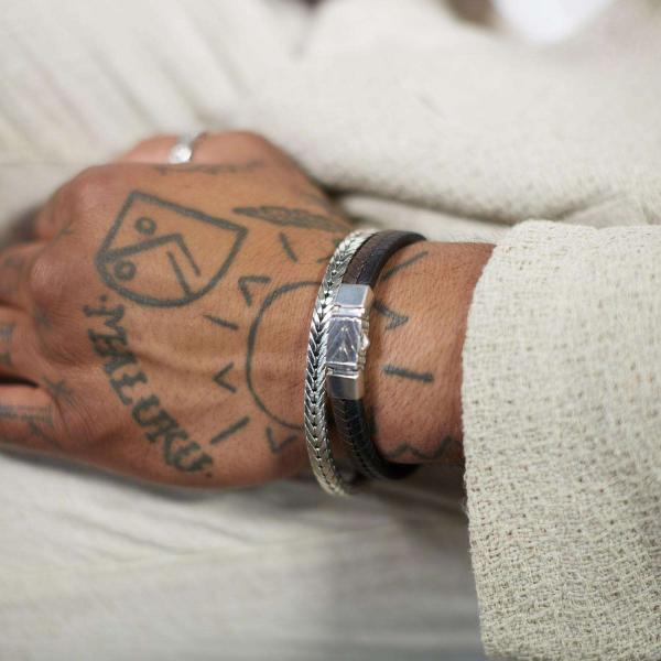 157BBR Armband Zwart-Bruin Heren CHEVRON Collectie