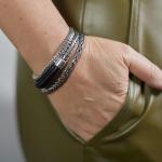 193BLK armband zilver & leer zwart Dames ZIPP Collectie
