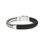193BLK armband zilver & leer zwart ZIPP Collectie