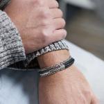 193BLK armband zilver & leer zwart Heren ZIPP Collectie