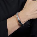 193BLK armband zilver & leer zwart Dames ZIPP Collectie