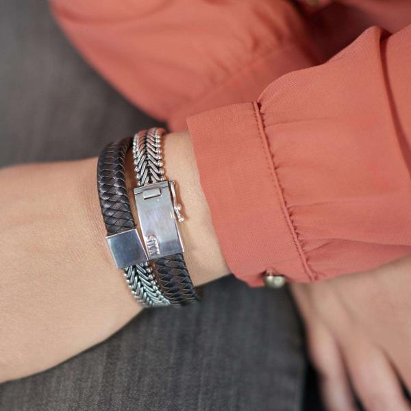 214BBR Armband Zwart-Bruin Dames CLASSIC CHEVRON Collectie