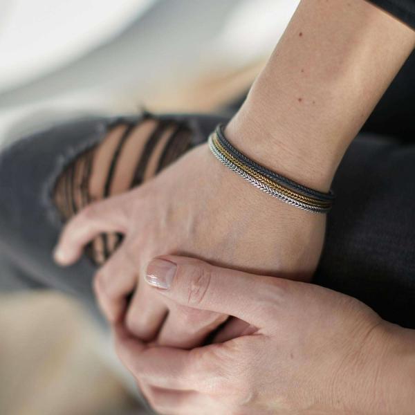 284 armband zilver gepolijst, mat & messing Dames RAW Collectie