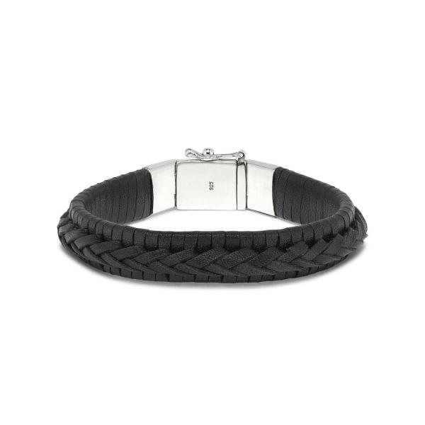742BLK Armband Leer Zwart WEAVE Collectie