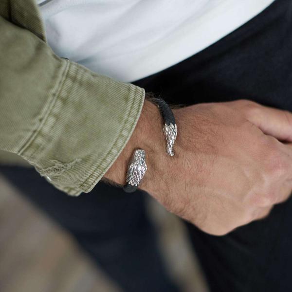 S23 Snake Armband Leer Heren